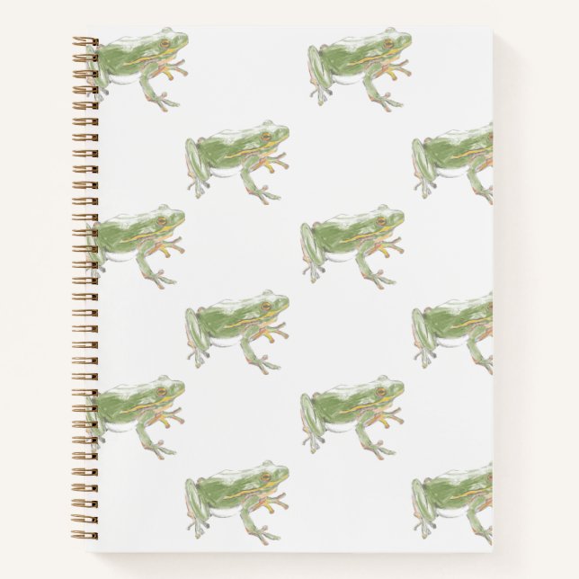 Carnet Crème Blanc Sage Vert Aquarelle Grenouille Motif (Devant)