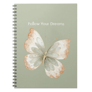 Carnet Crème bronzée Papillon vert Rêves