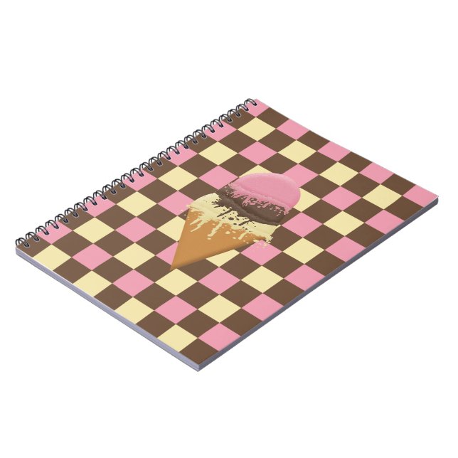 Carnet Crème de glace napolitaine À damiers portables Mot (Côté gauche)