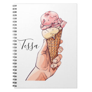 Carnet Crème glacée Cone Design Nom du monogramme