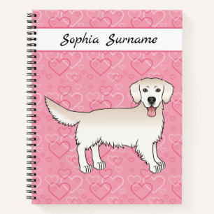 Carnet Crème Golden Retriever sur les coeurs roses et le 