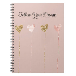 Carnet Crème Pêche Or Paillettes Rose Glam Cœurs Cordes
