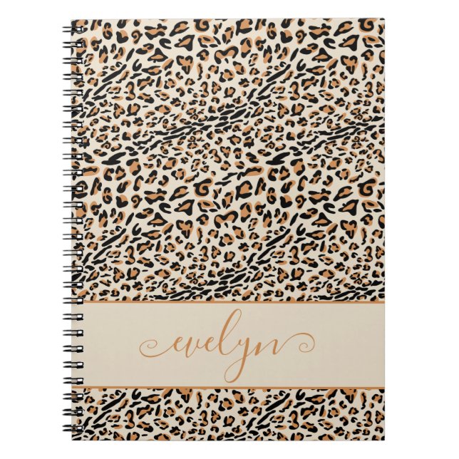 Carnet Crème Poster de animal léopard Tan Noir Personnali (Devant)