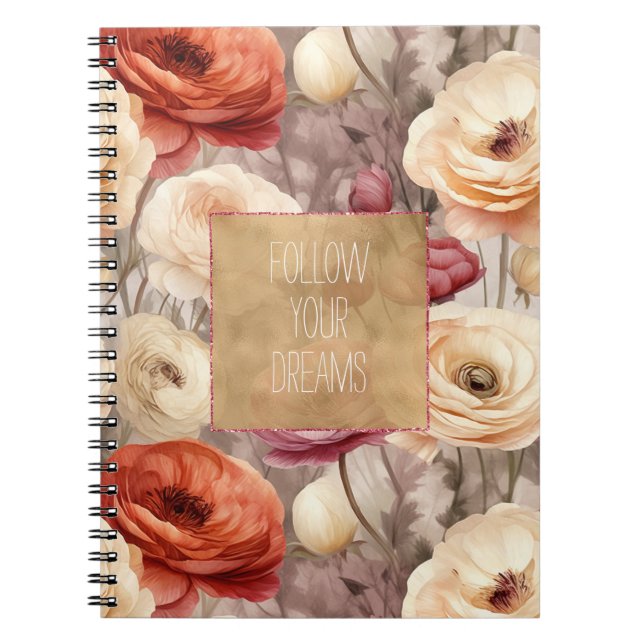 Carnet Crème Rouge Bourgogne Floral (Devant)