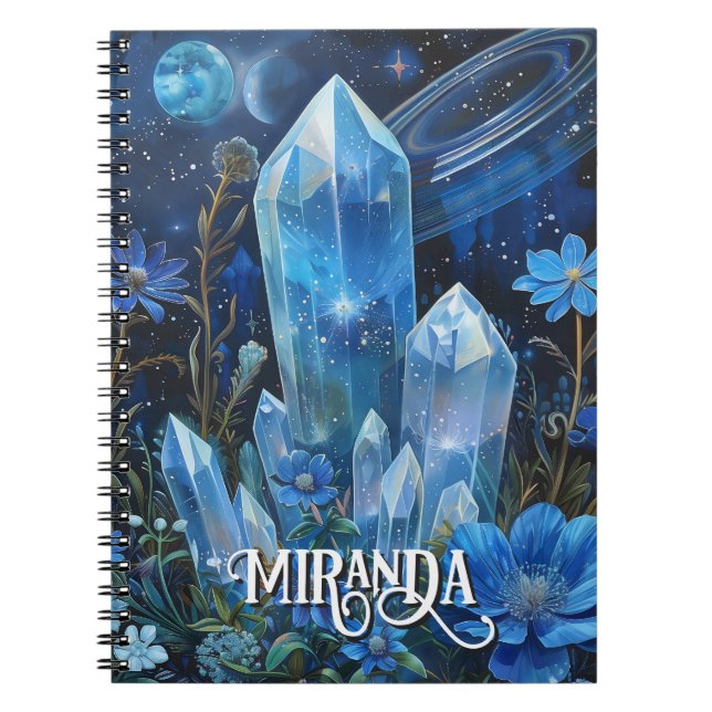 Carnet Cristaux de quartz bleu mystique guérisseur floral (Devant)