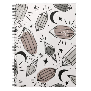 Carnet Cristaux, lune, étoiles, dessinés à la main se che