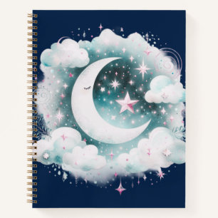Carnet Croissant de Lune Céleste Bohème Moderne Bleu et B