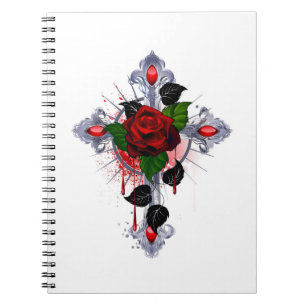 Carnet Croix d'argent avec une rose rouge