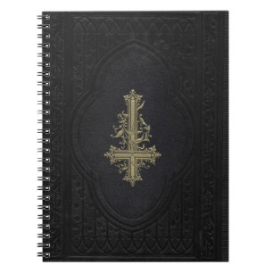 Carnet Croix d'or inversé gothique Noir Faux Cuir