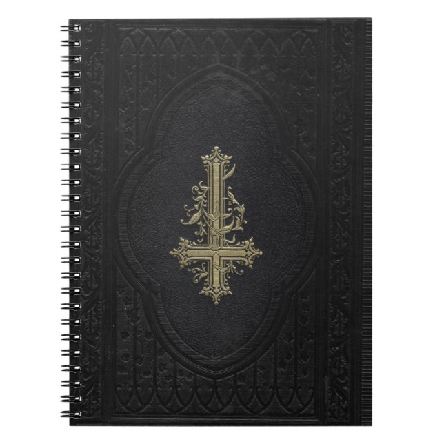 Carnet Croix d'or inversé gothique Noir Faux Cuir (Devant)