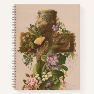 Carnet Croix florale rustique vintage, carte de Pâques,