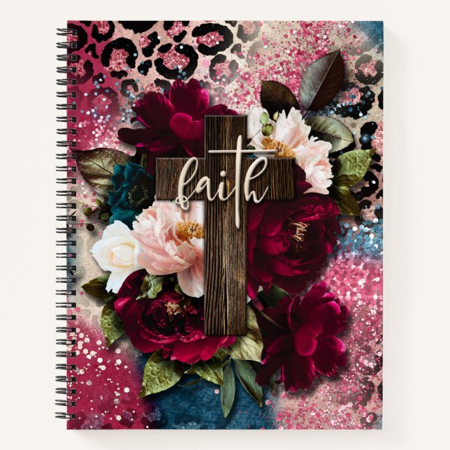 Carnet Croix florale sur Parties scintillant bleu rose Em (Devant)