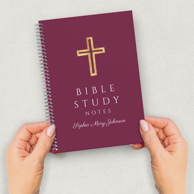 Carnet Croix religieuse de Bourgogne personnalisée (Personalized Burgundy Religious Cross Notebook)