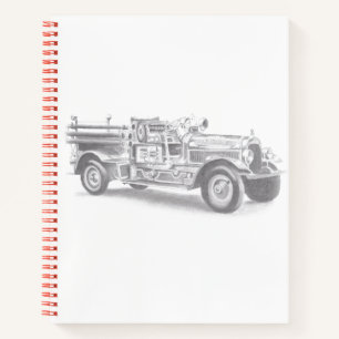 Carnet croquis au crayon de vieux camion de pompiers dess