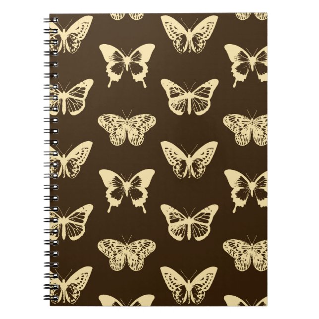 Carnet Croquis de papillon, beige sur chocolat (Devant)