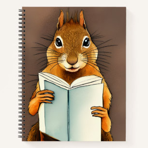 Carnet Croquis mignon écureuil aquarelle lecture d'un liv