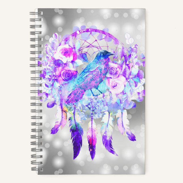 Carnet Crow Dreamcatcher Blue Purple Floral (Recto)