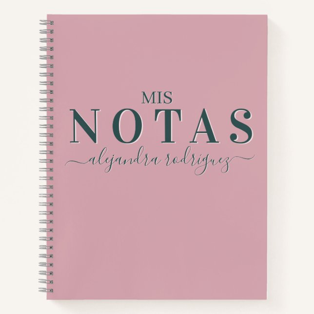 Carnet Cuaderno Rosa empolvado con nombre, letras verdes (Devant)