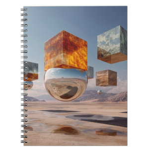 Carnet Cubes flottants surréalistes et sphère réfléchissa