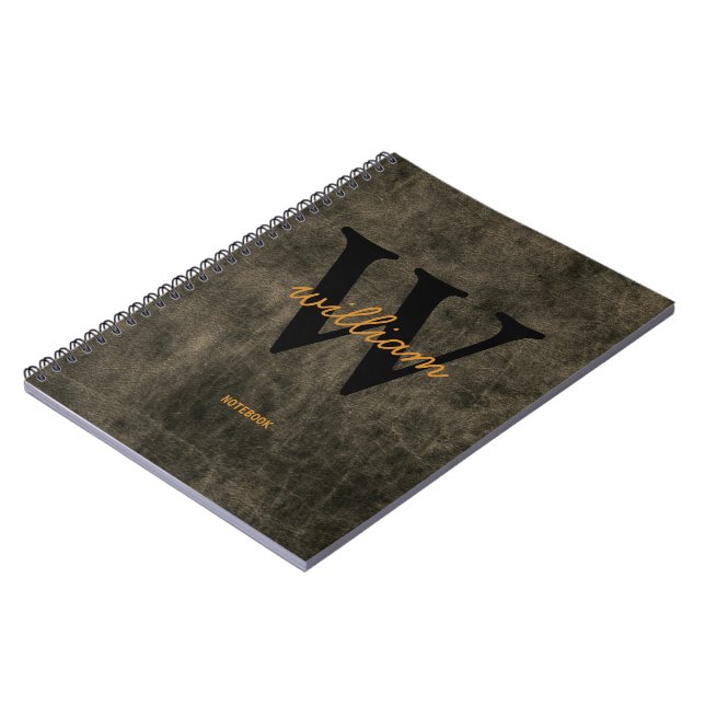 Carnet Cuir monogramme noir or script nom chic (Côté gauche)