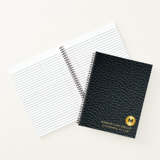 Carnet Cuir Noir Luxe Logo Initial Spirale Or
