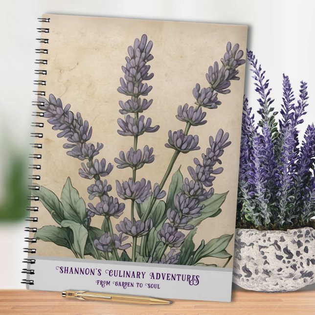 Carnet Cuisine Herboriste Lavande Ancienne (Vintage Lavender Spiral Notebook for Mother's Day, Cooking, Recipes, or Planning)
