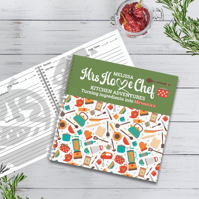 Carnet Cuisine moderne Vert Outils Cuisine Ustensiles (Créateur téléchargé)