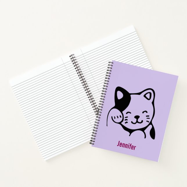 Carnet Cuisine noir et blanc Kitty Chat Waving Bonjour Pe (Intérieur)