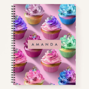 Carnet Cupcakes arc-en-ciel personnalisés avec paillettes