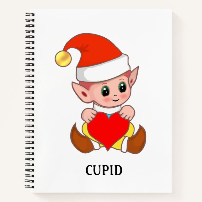 Carnet Cupide elfe avec coeur d'amour sur blanc (Devant)