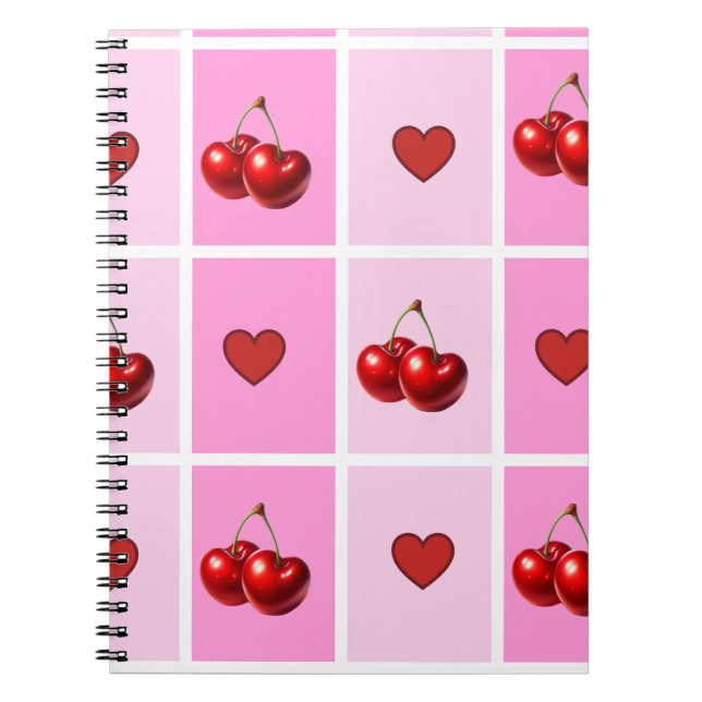 Carnet Custom Cherry Heart Checkerboard Pattern (Devant)