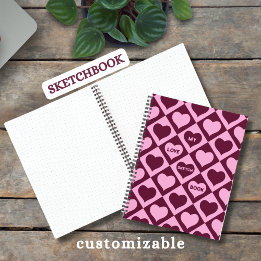 Carnet Custom Heart Checkerboard Pattern Bordeaux Pink - 