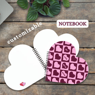 Carnet Custom Heart Checkerboard Pattern Bordeaux Pink - 