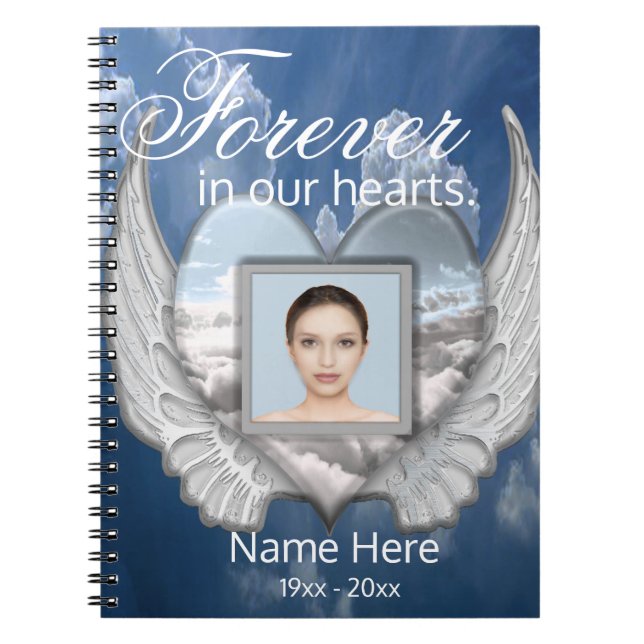 Carnet Custom Memorial Angel Wings Heart Ajouter une phot (Devant)