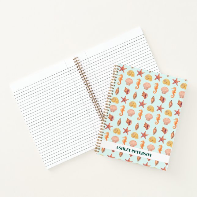 Carnet Custom Name Coastal Watercolor Seashells Teal (Intérieur)