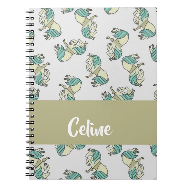 Carnet Custom name cute horses pattern (Devant)