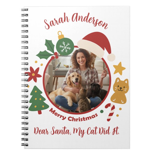 Carnet Custom Photo and Name Christmas Gift For Cat Lover (Devant)