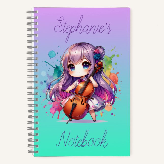 Carnet Cute Anime Girl Jouer Joueur Cello Personnalisé (Recto)