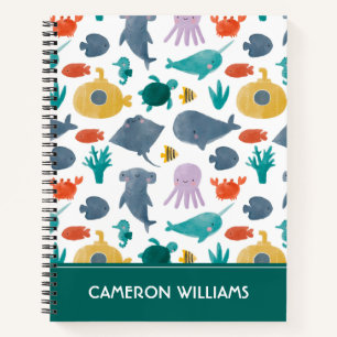Carnet Cute Aquarelle Océan Animaux Motif