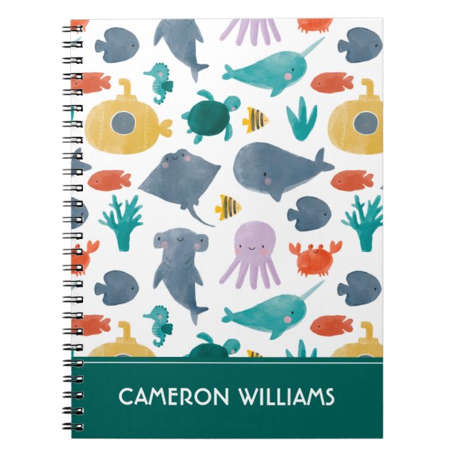 Carnet Cute Aquarelle Océan Animaux Motif (Devant)