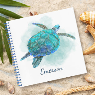 Carnet Cute Aquarelle Tortue de mer Personnalisée