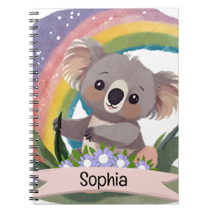 Carnet Cute Baby Koala Rainbow Nom personnalisé