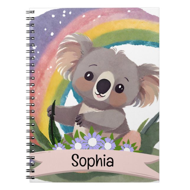 Carnet Cute Baby Koala Rainbow Nom personnalisé (Devant)