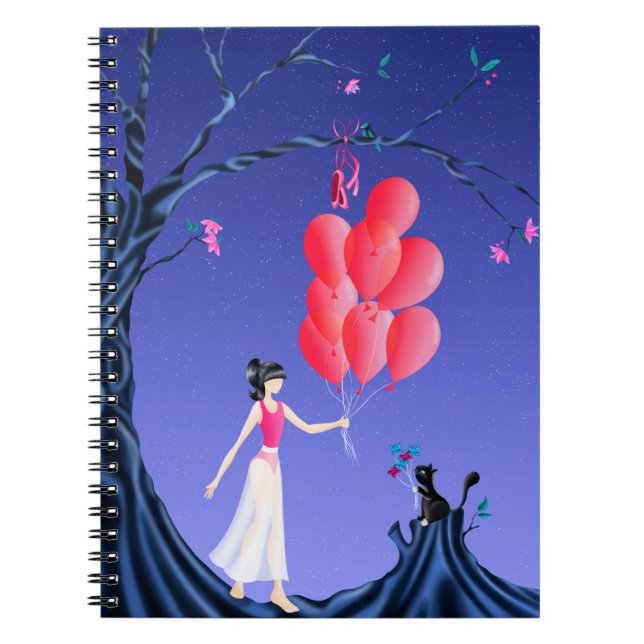 Carnet Cute Ballerina & Cat Night Sky (Devant)