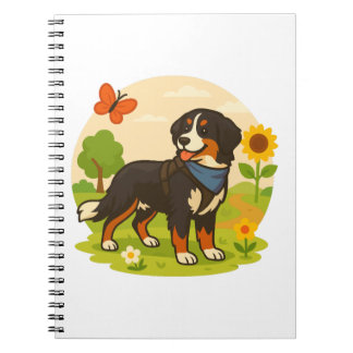 Carnet Cute Bernese Mountain Dog with Sunflower & Butterf