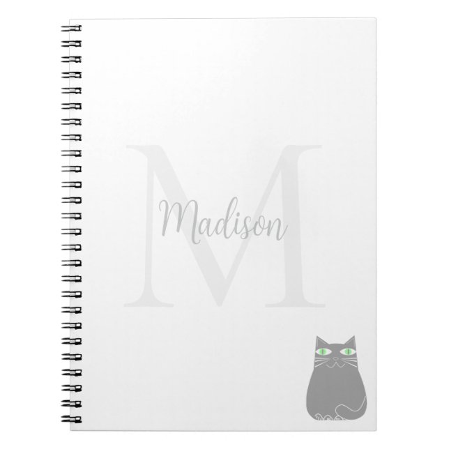 Carnet Cute Black Cat Custom Name Initial  (Devant)