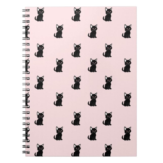 Carnet Cute Black Cat Pattern on Pastel Pink (Devant)