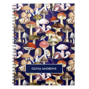 Carnet Cute bleu champignons motif de jardin