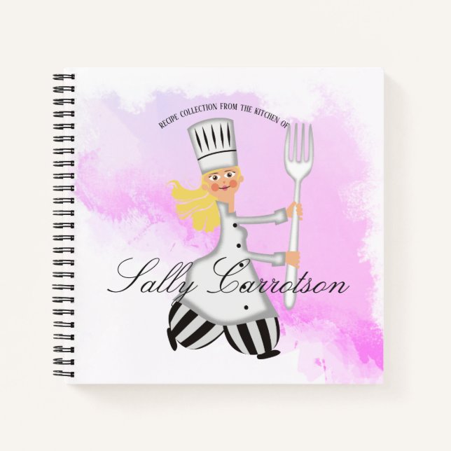 Carnet Cute blonde chef fille personnalisée recettes de l (Devant)