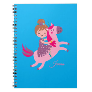 Carnet Cute Blondie Haired Girl équitation sur une licorn